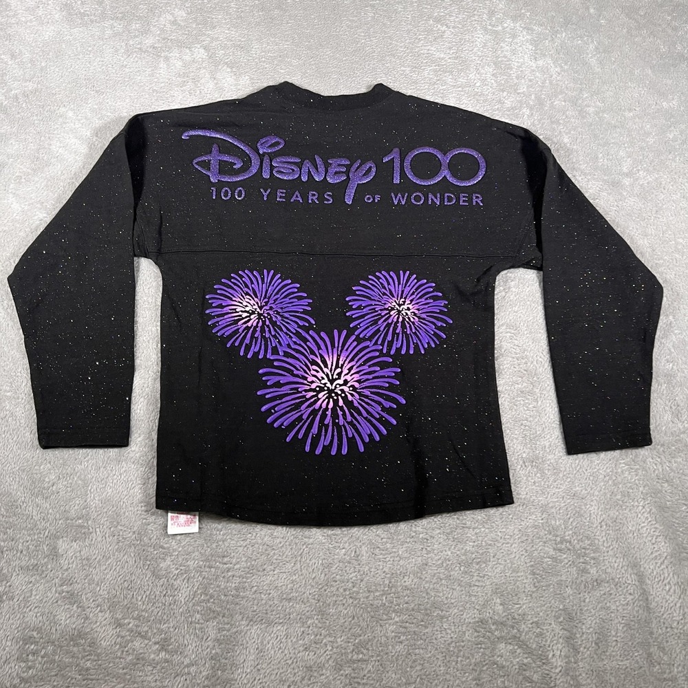 Disney Spirit Jersey 100‎ Years Shirt Girls Youth Medium 7/8 Glitter Fireworks